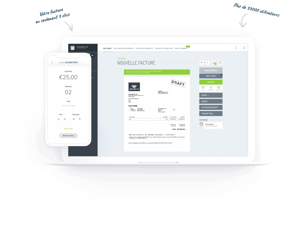 webapp newinvoice fr écran de l'éditeur de facture